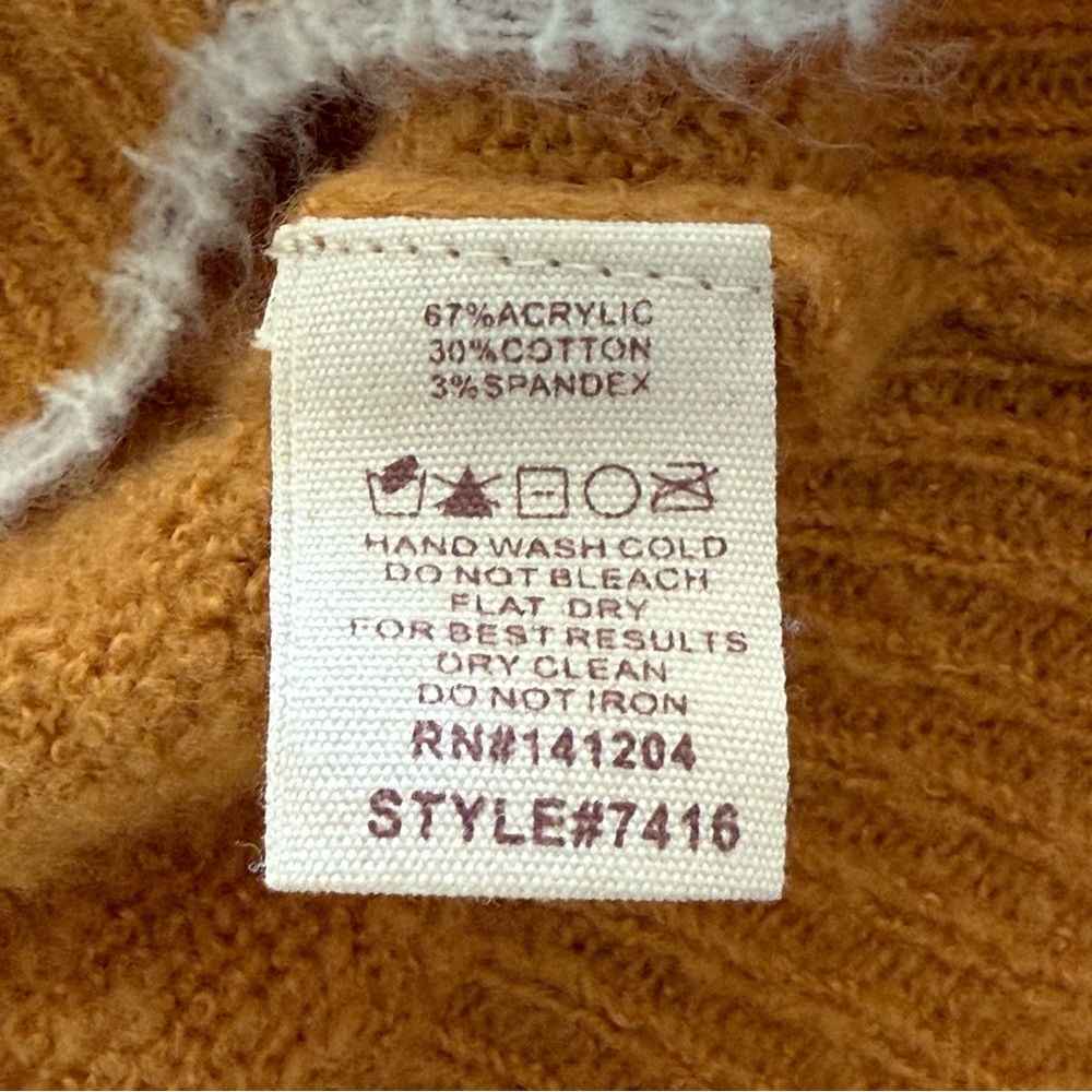 Hem & Thread Boho Scalloped Loose Knit V-Neck Sweater Gold Medium - Picture 9 of 10